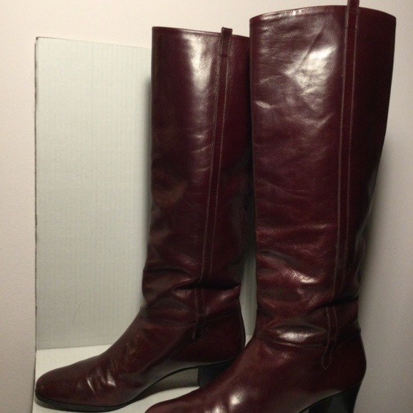Salvatore Ferragamo Burgundy Leather Knee High Boots - Picture 13 of 13